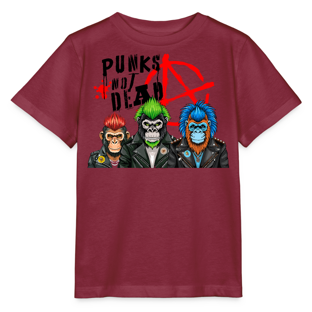 MNJS KIDS Bio T-Shirt mit PUNKS NOT DEAD PRINT - Burgunderrot