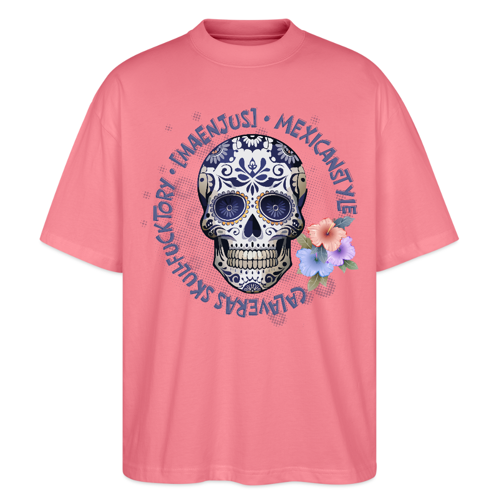 Oversized Unisex Bio T-Shirt mit MAENJUS MEXICANSTYLE PRINT Vorderseite - Pink