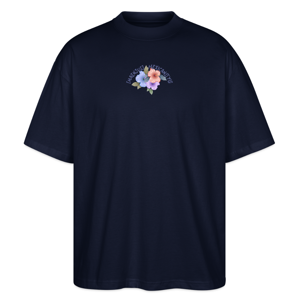 Oversized Unisex T-Shirt mit MAENJUS MEXICANSTYLE PRINT Vorder- und Rückseite - Navy