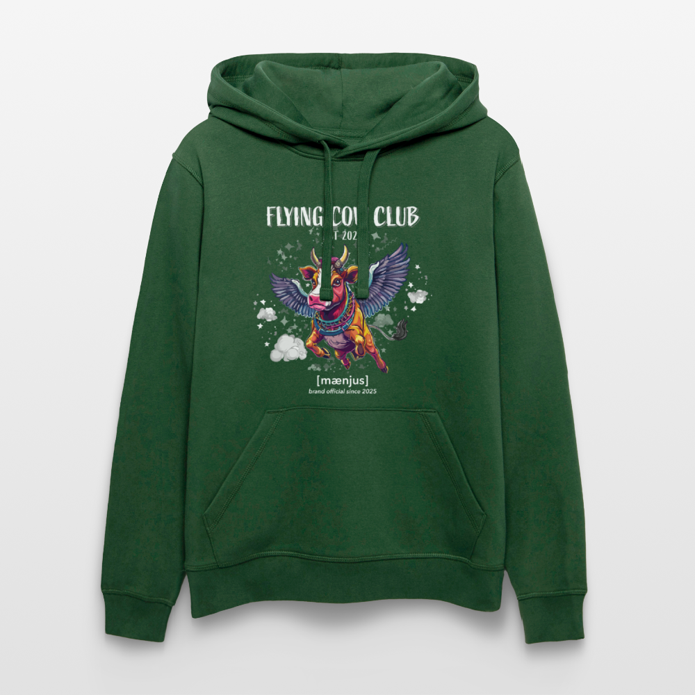Unisex Bio-Hoodie mit FLYING COW CLUB PRINT Vorderseite - Flaschengrün