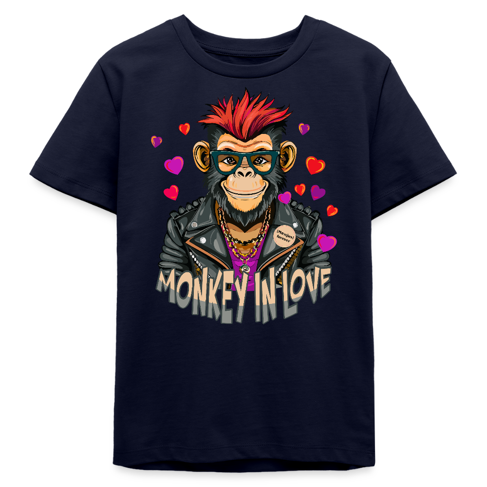 MNJS TEENS Bio T-Shirt mit MONKEY IN LOVE PRINT - Navy
