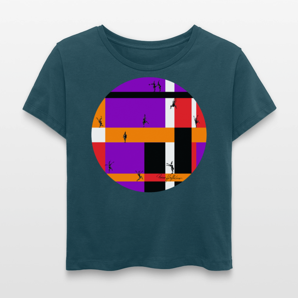 Relaxed Rundhals Frauen Bio-T-Shirt mit DYNAMIC FIELDS PRINT - Dunkles Petrol