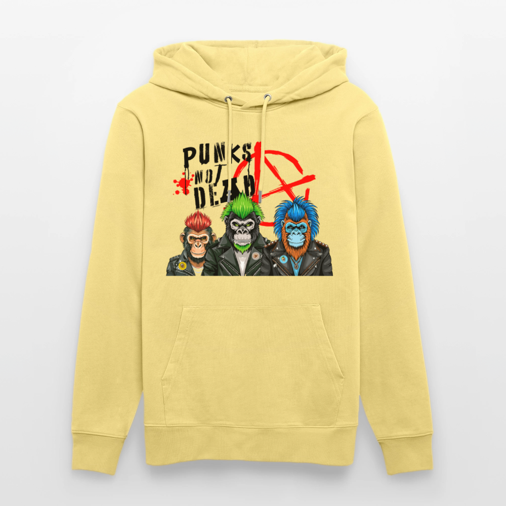 Unisex Hoodie mit PUNKS NOT DEAD PRINT - Gelb Viva