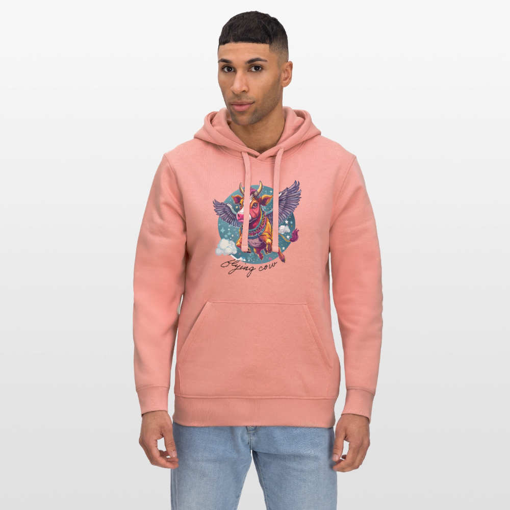 Unisex Bio-Hoodie mit FLYING COW PRINT Vorderseite - Altrosa