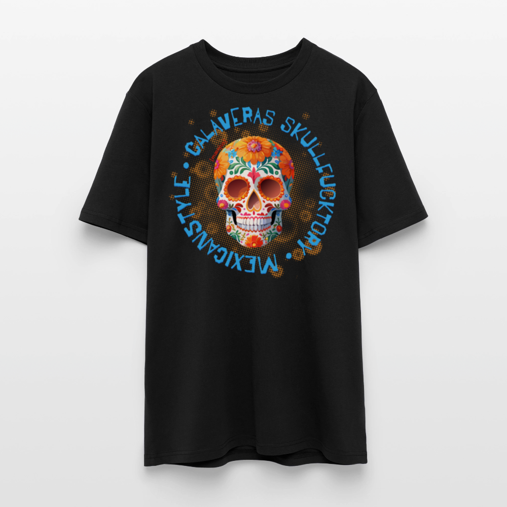 Unisex Bio-T-Shirt mit CALAVERAS MEXICANSTYLE PRINT Vorderseite - Schwarz