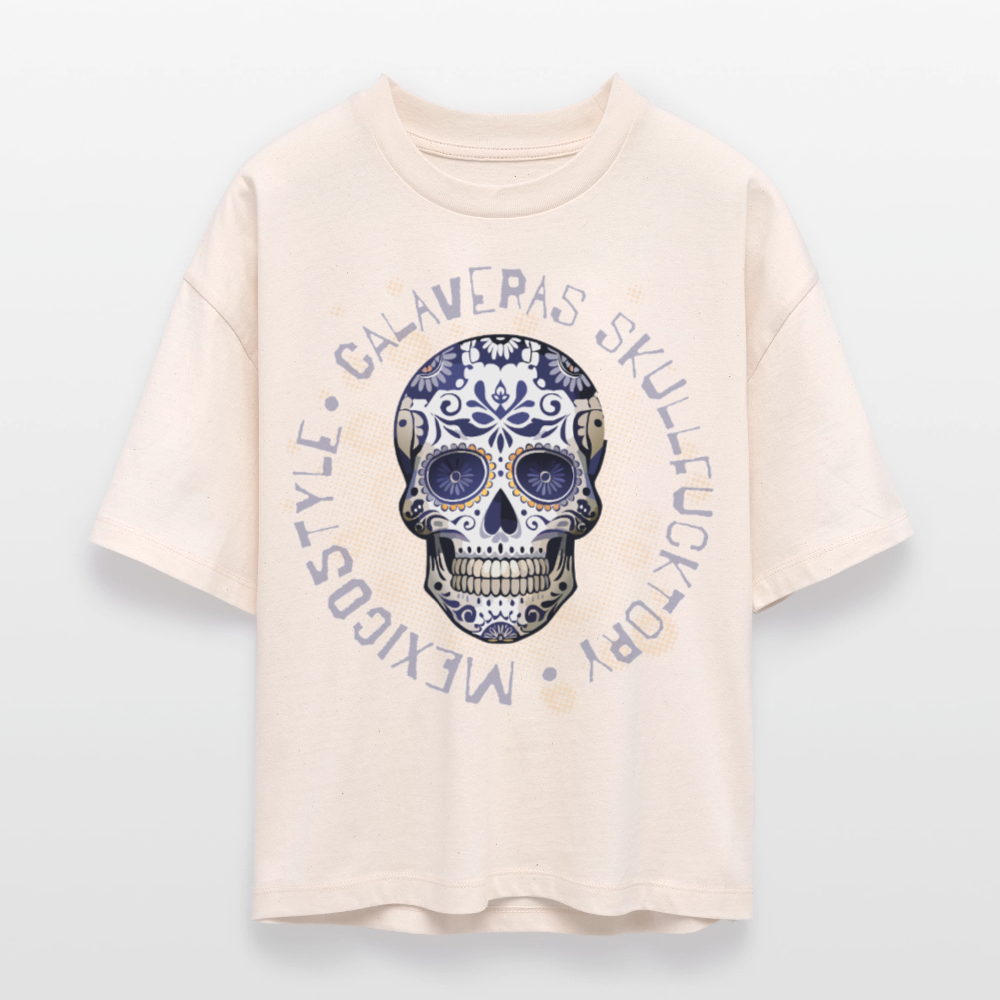 Frauen Boxy Bio-T-Shirt mit CALAVERAS SKULL PRINT - Weißgrau