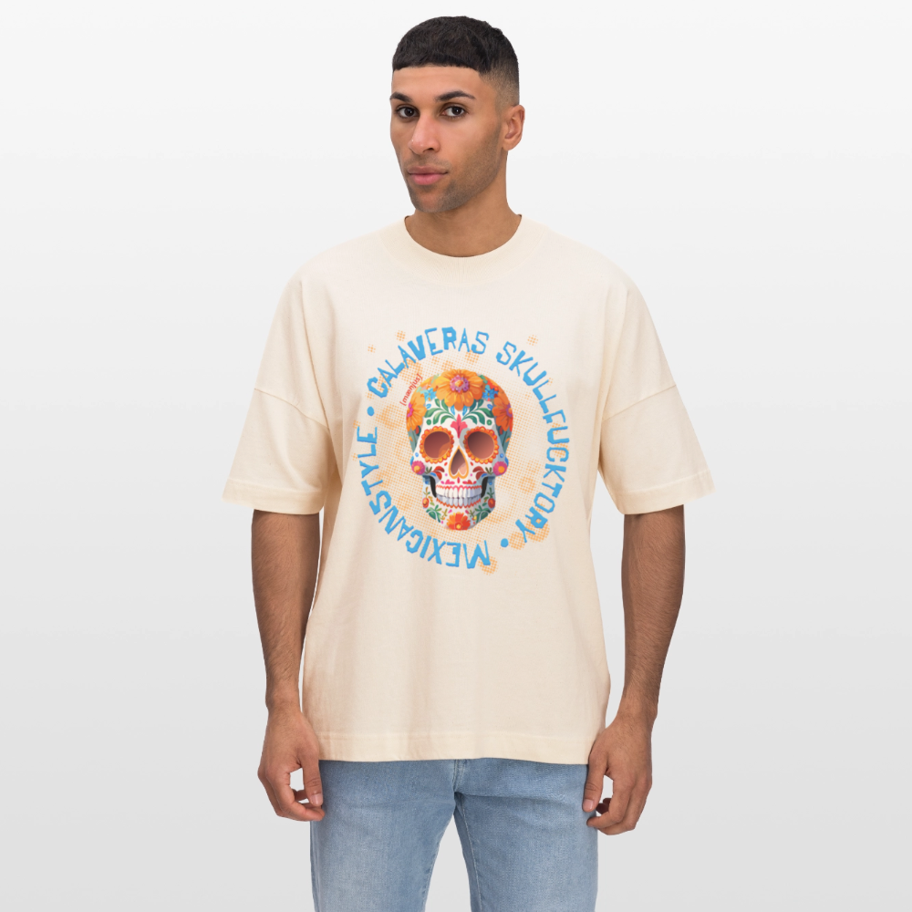 Oversized Unisex T-Shirt mit CALAVERAS SKULLPRINT - Weißgrau
