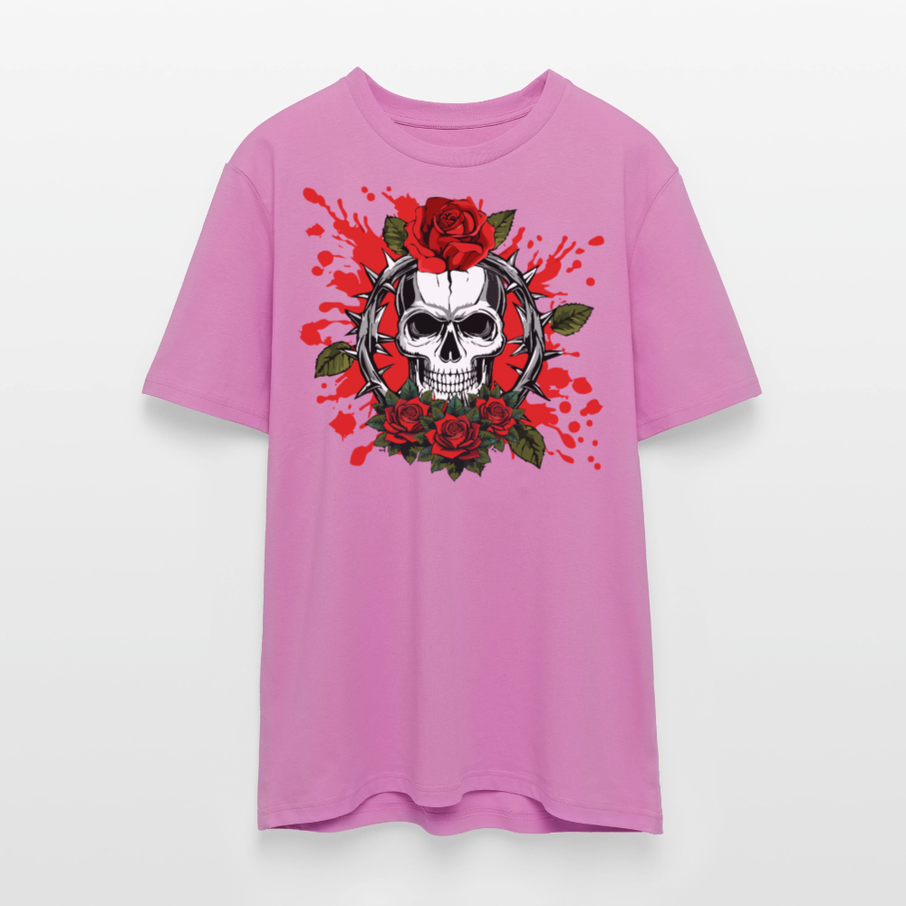 Unisex Bio-T-Shirt mit ROSEN SKULL PRINT Vorderseite - Pink