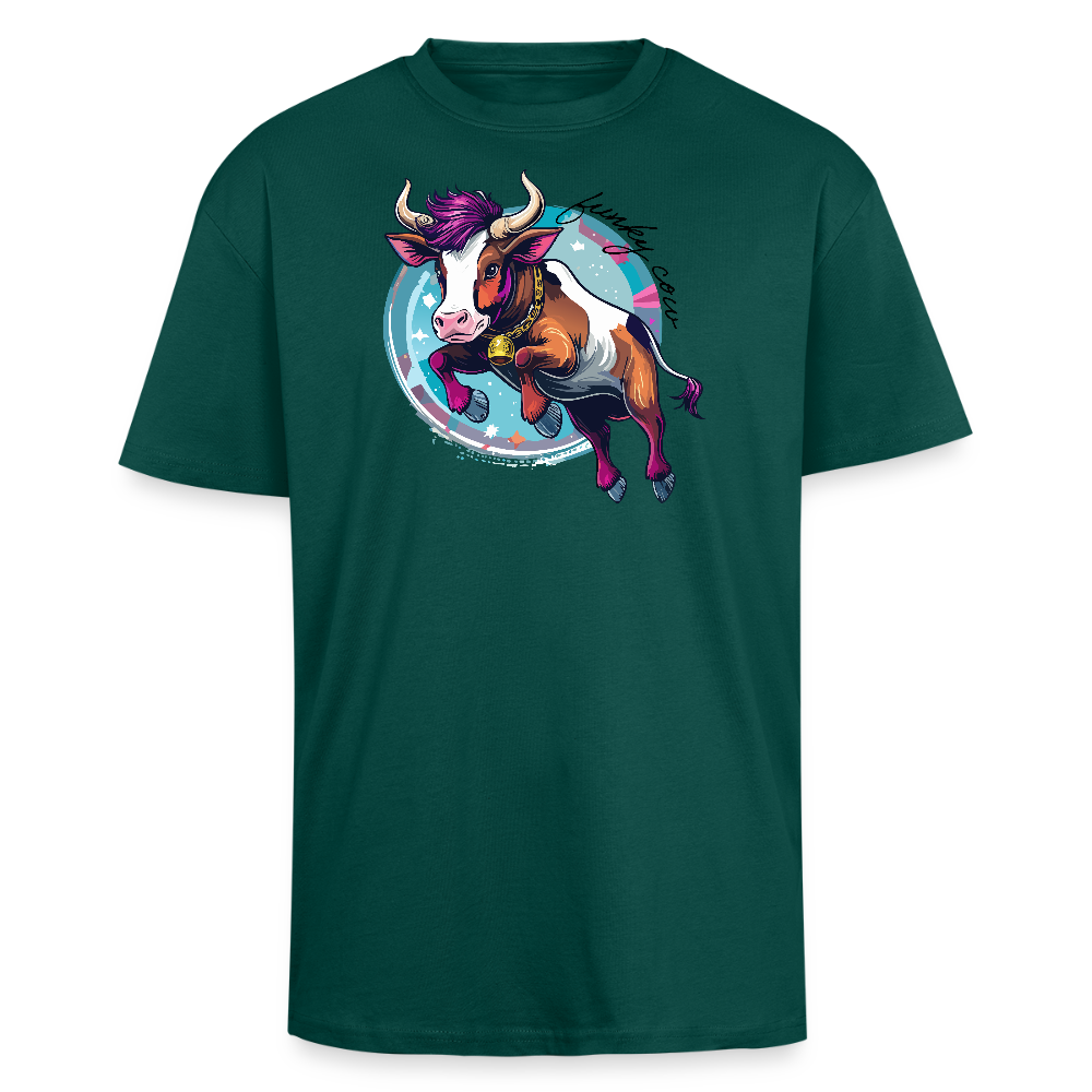 Heavy Oversize T-Shirt mit FUNKY COW PRINT - hunter Green