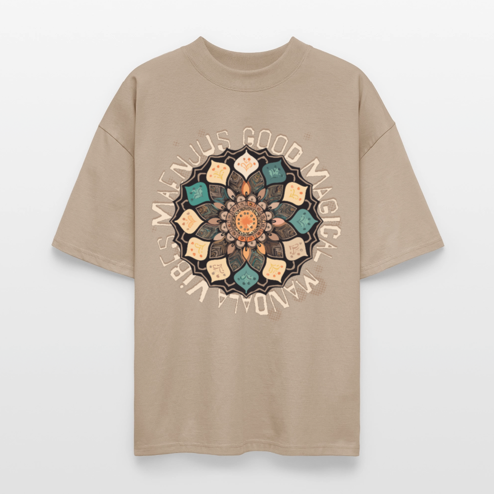 Oversized Unisex Bio T-Shirt mit MANDALA VIBES PRINT - Steingrau