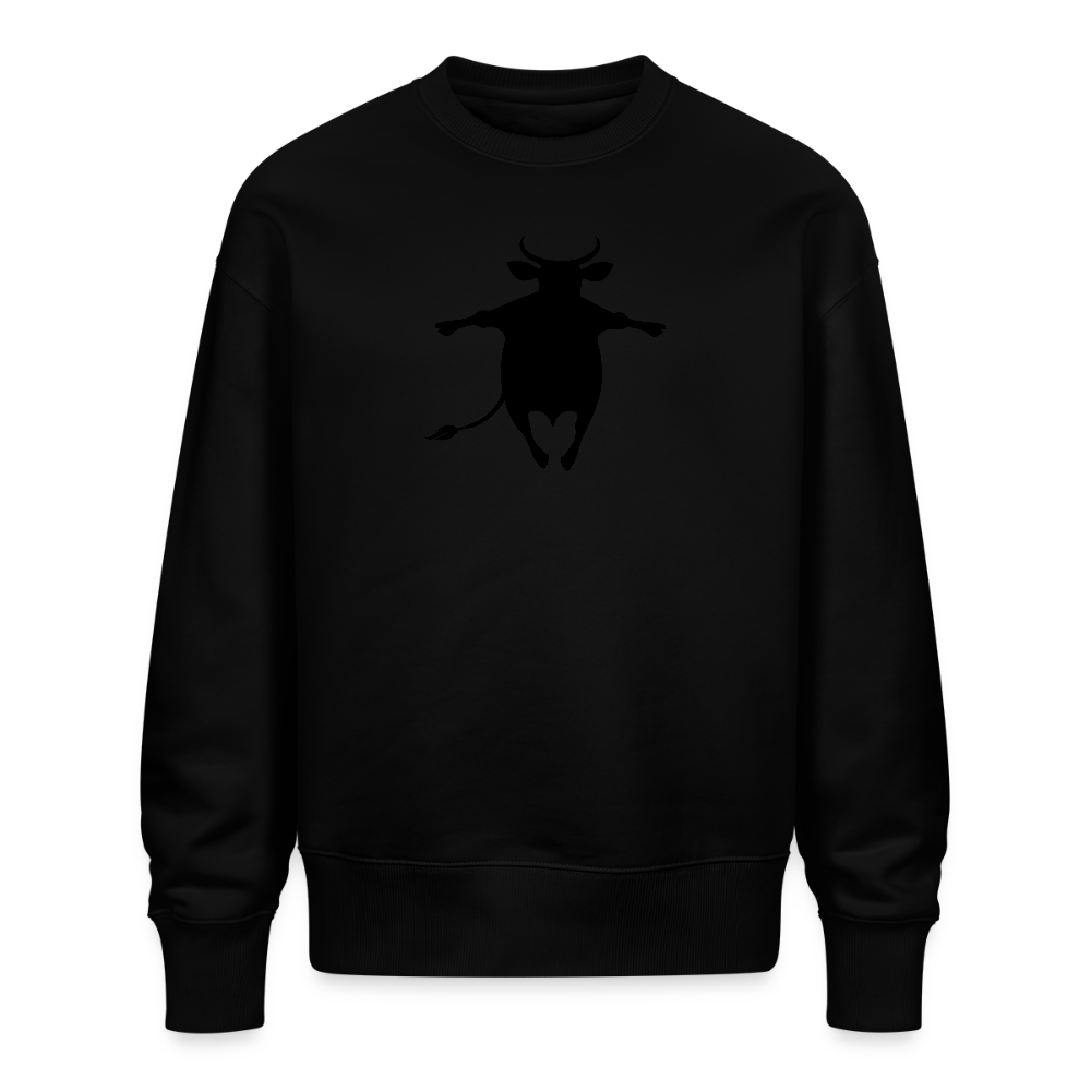 Unisex Oversize Pullover mit FUNNY COW PRINT - Schwarz