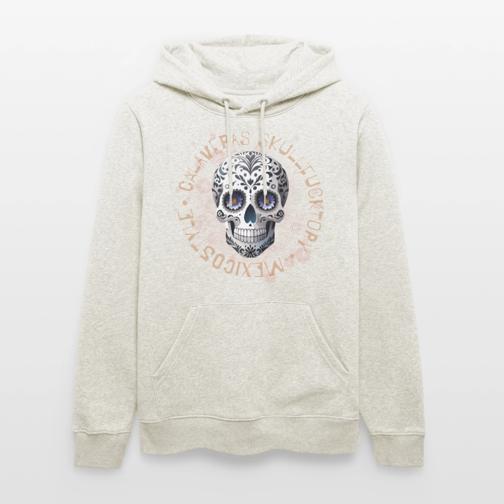 Unisex Hoodie mit CALAVERAS SKULL PRINT Vorderseite - Beige meliert