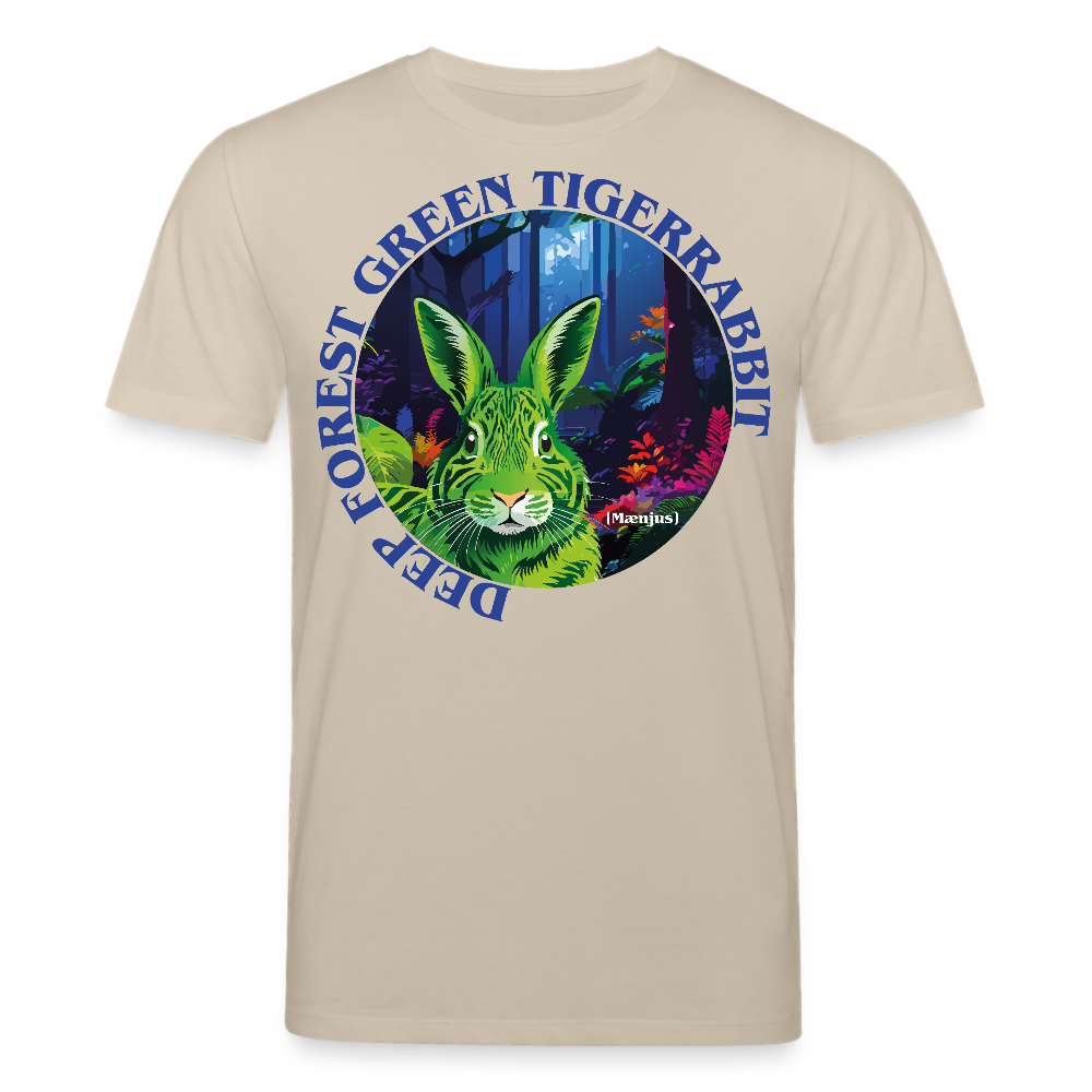 Unisex Bio-T-Shirt mit DEEP FOREST GREEN TIGERRABBIT PRINT Vorderseite - Beige