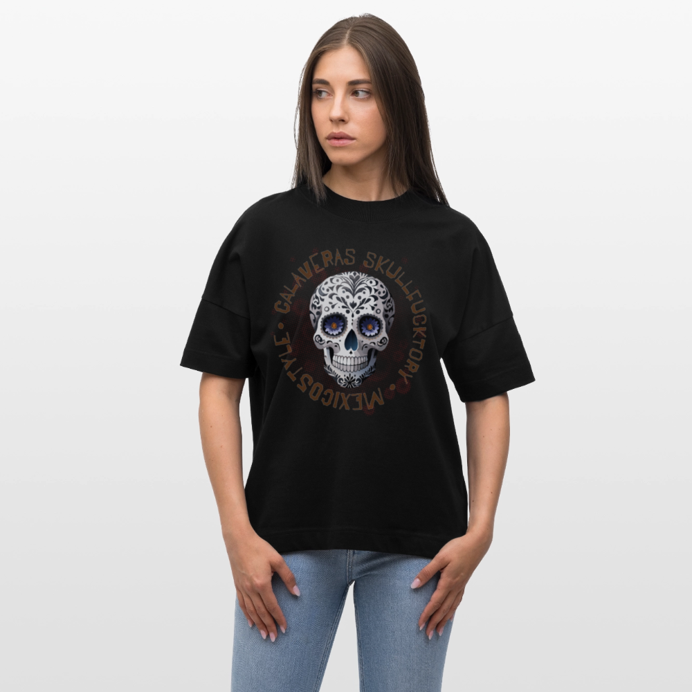 Oversized Unisex T-Shirt mit CALAVERAS SKULLPRINT - Schwarz