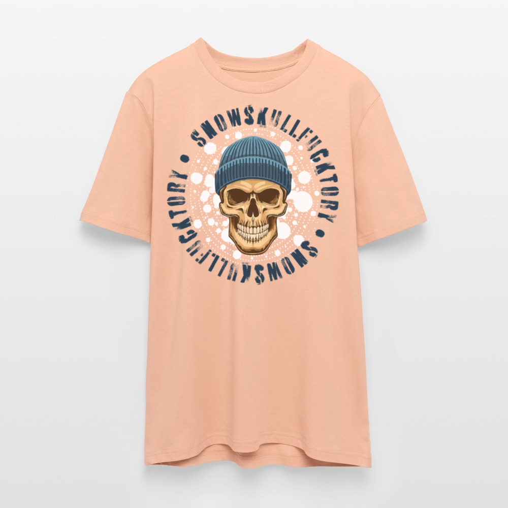 Unisex Bio-T-Shirt mit SNOWSKULL FUCKTORY PRINT Vorderseite - Pfirsich