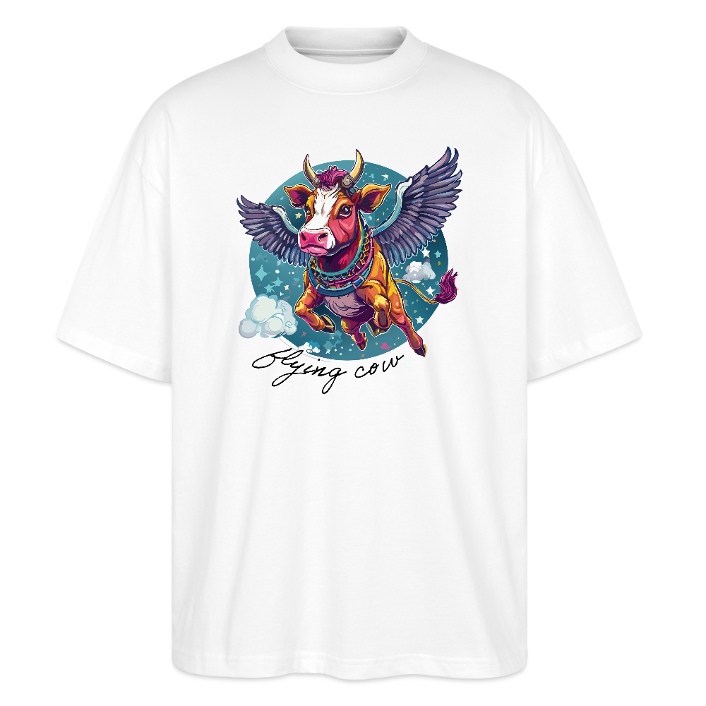 Oversized Unisex T-Shirt mit FLYING COW PRINT - Weiß
