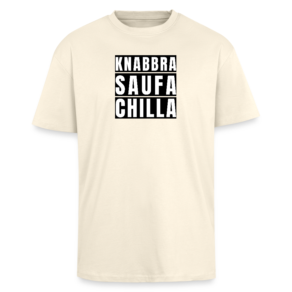 Heavy Oversize T-Shirt mit KNABBRA SAUFA CHILLA PRINT - Creme