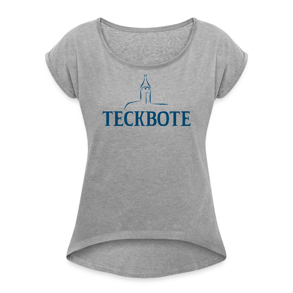Frauen T-Shirt mit gerollten Ärmeln mit TECKBOTE Print - Grau meliert