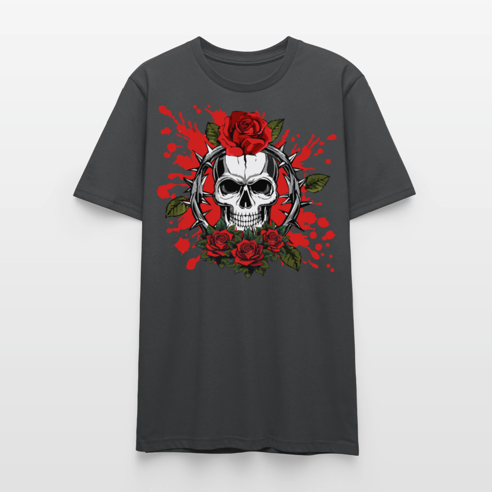 Unisex T-Shirt mit ROSEN SKULL PRINT Vorderseite - Anthrazit