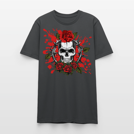 Unisex T-Shirt mit ROSEN SKULL PRINT Vorderseite - Anthrazit