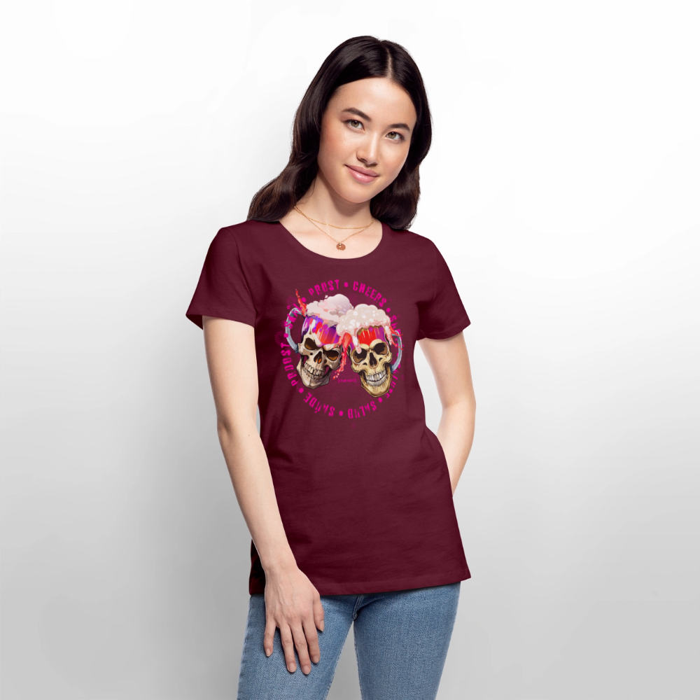 Frauen Premium T-Shirt mit OKTOBERFEST SKULL GIRL PRINT - Burgunderrot