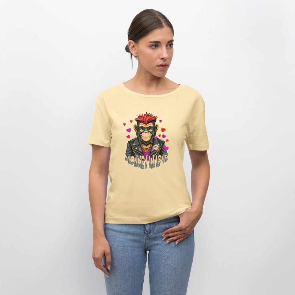 Frauen T-Shirt mit MONKEY IN LOVE PRINT - Creme