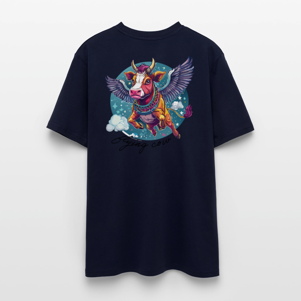 Unisex Bio-T-Shirt mit Flying Cow Print Rückseite - Navy