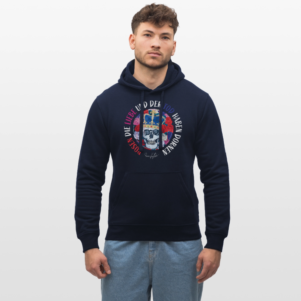 Oversized Unisex Hoodie mit ROSEN DIE LIEBE UND DER TOD HABEN DORNEN PRINT - French Navy