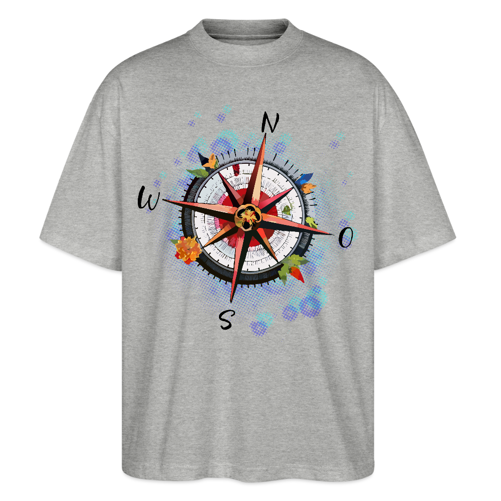 Oversized Unisex T-Shirt mit WINDROSE PRINT - Grau meliert