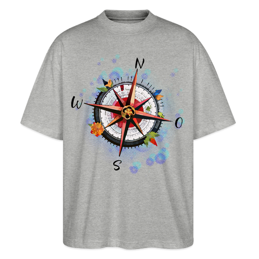 Oversized Unisex T-Shirt mit WINDROSE PRINT - Grau meliert
