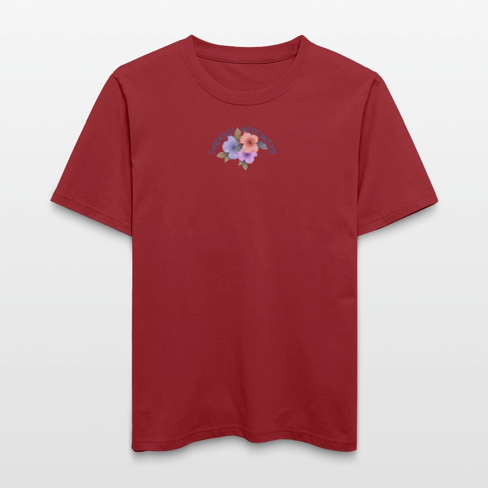 Relaxed Fit Unisex Bio-T-Shirt mit MAENJUS MEXICANSTYLE PRINT Vorder- und Rückseite - Erdrot