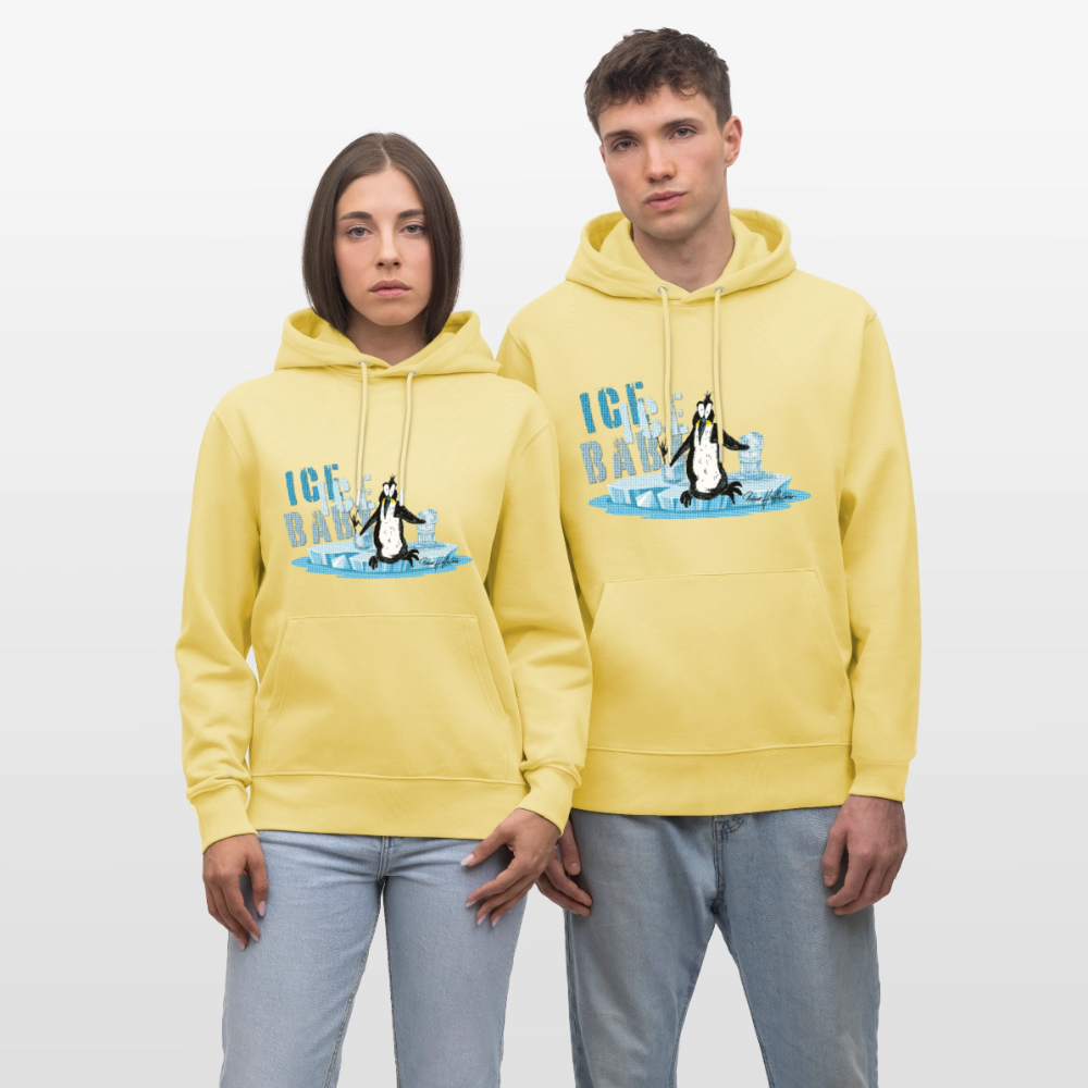 Unisex Bio-Hoodie mit ICE ICE BABY PINGUIN PRINT - Gelb Viva