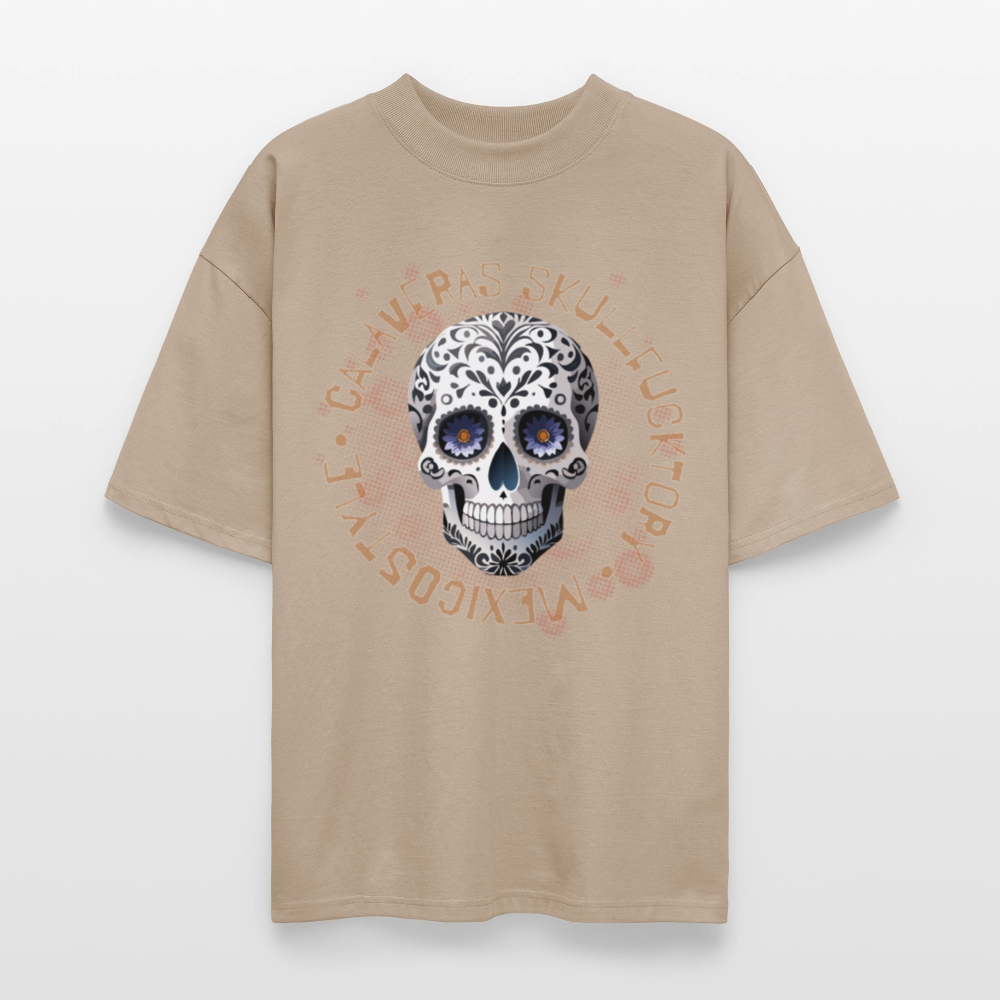 Oversized Unisex T-Shirt mit CALAVERAS SKULLPRINT - Steingrau
