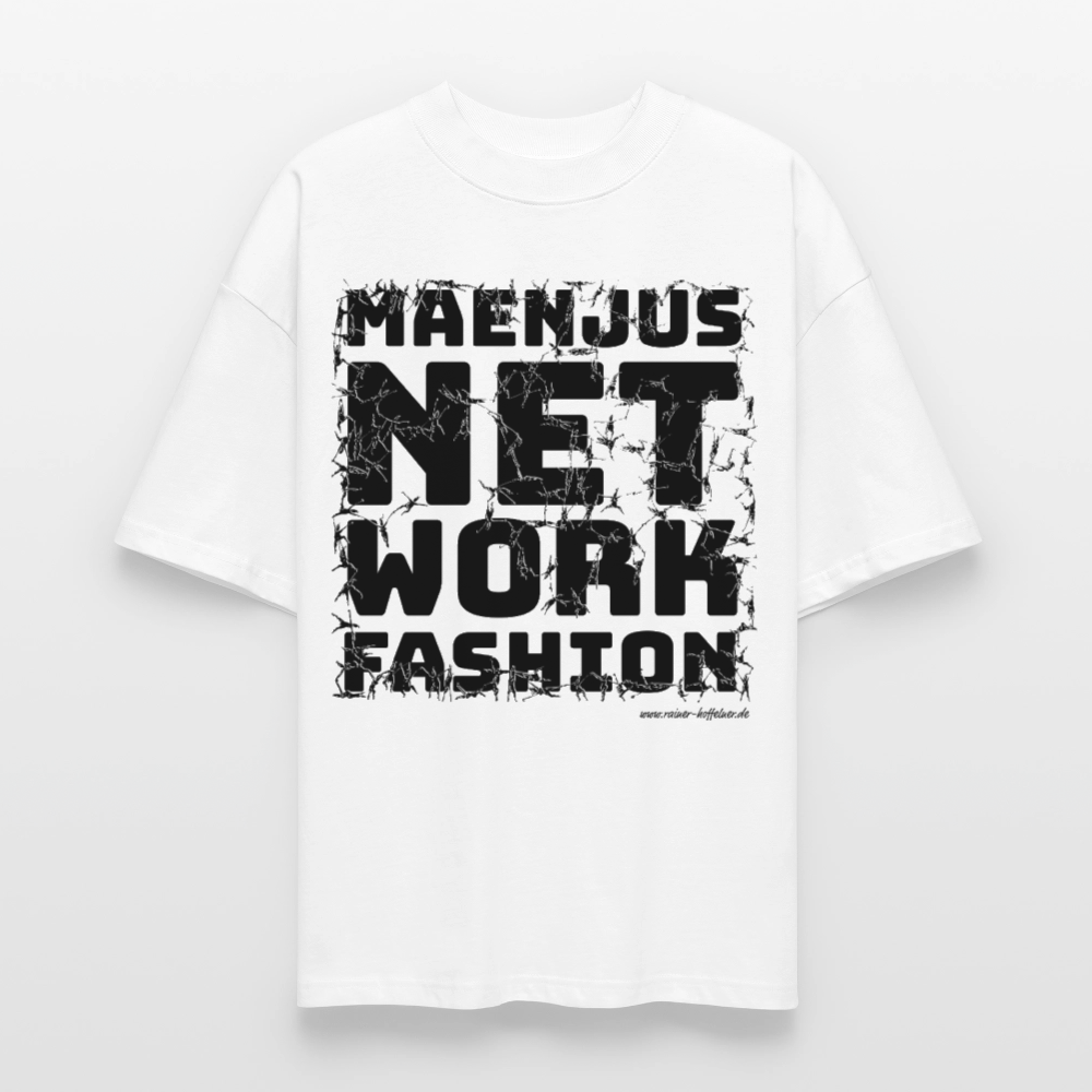 Oversized Unisex Bio T-Shirt mit MAENJUS NETWORK FASHION PRINT - Weiß