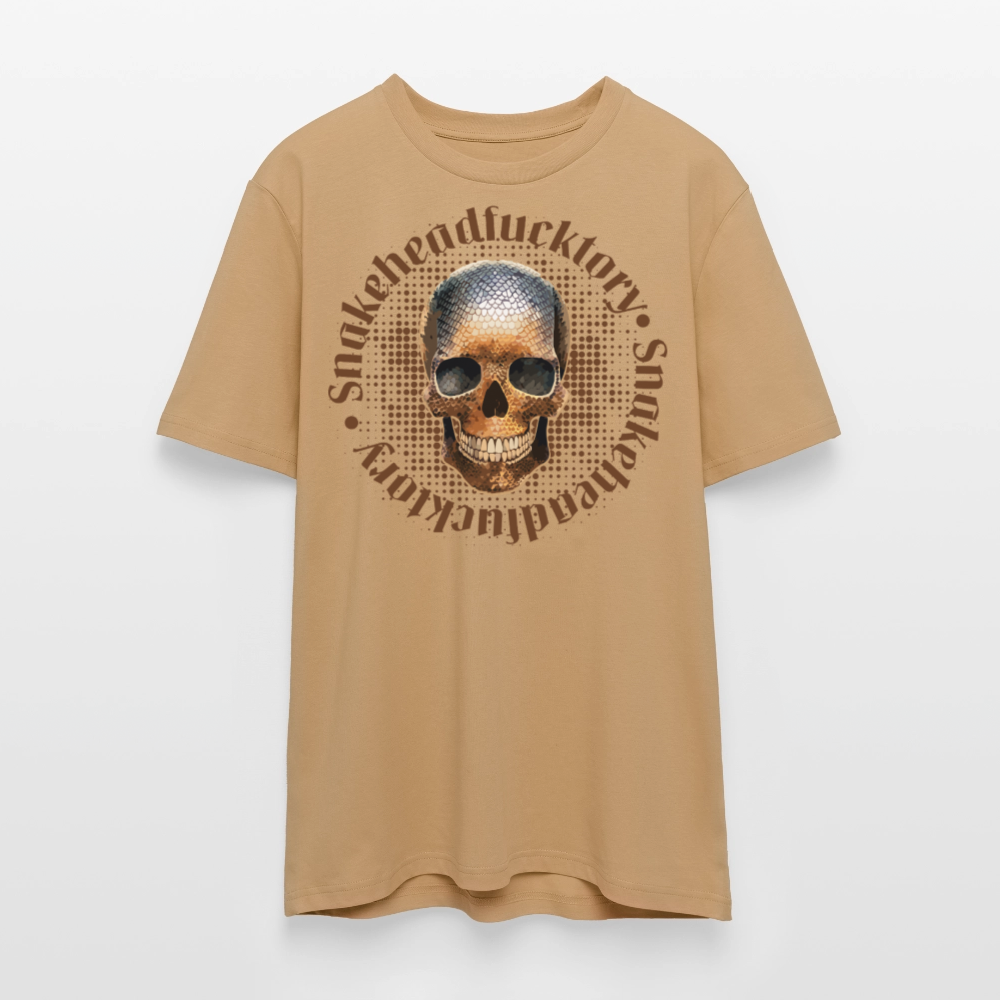 Unisex Bio-T-Shirt mit SNAKEHEAD SKULL PRINT Vorderseite - Karamell