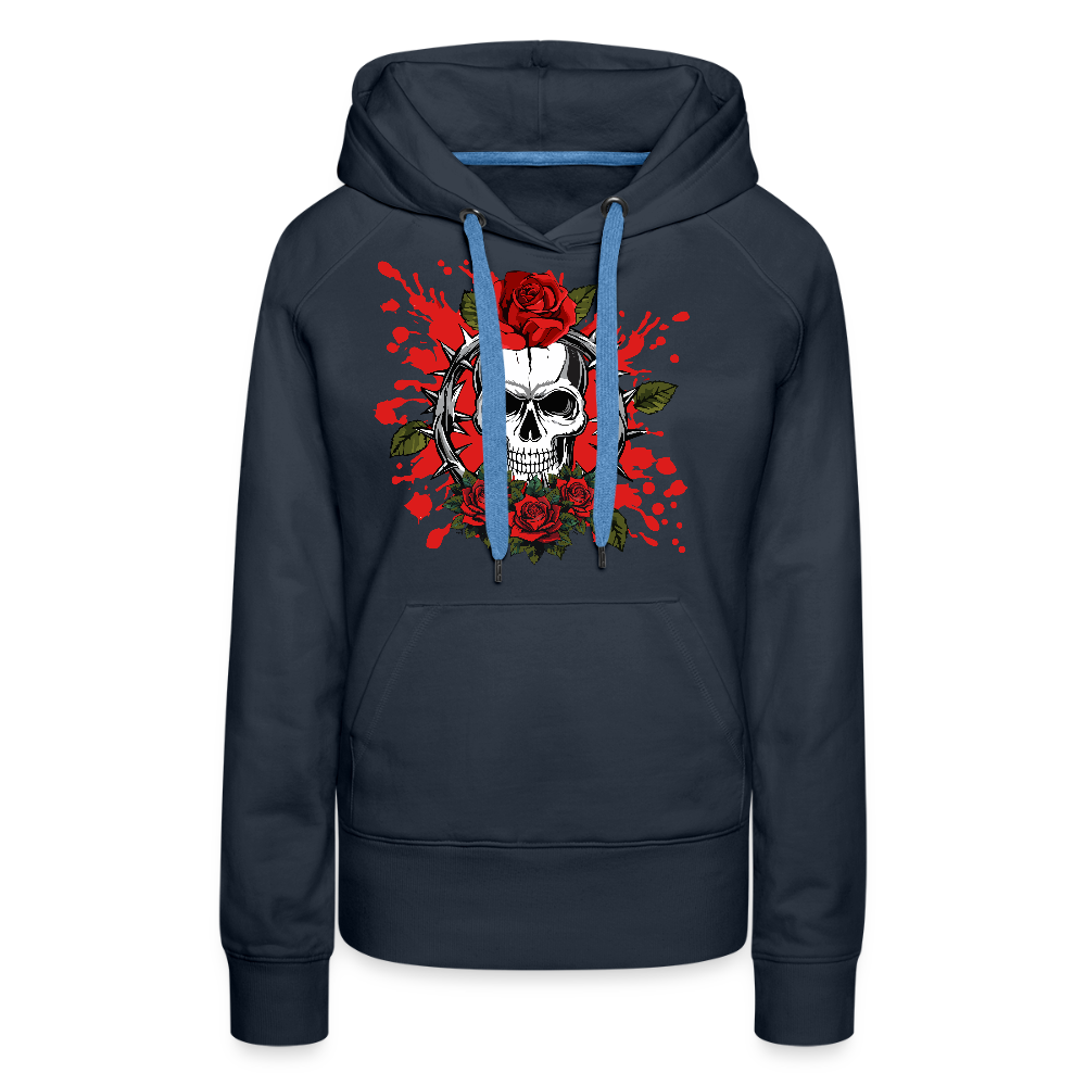 Frauen Premium Hoodie mit ROSEN SKULL PRINT - Navy