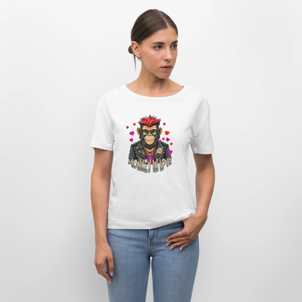 Frauen T-Shirt mit MONKEY IN LOVE PRINT - Weiß