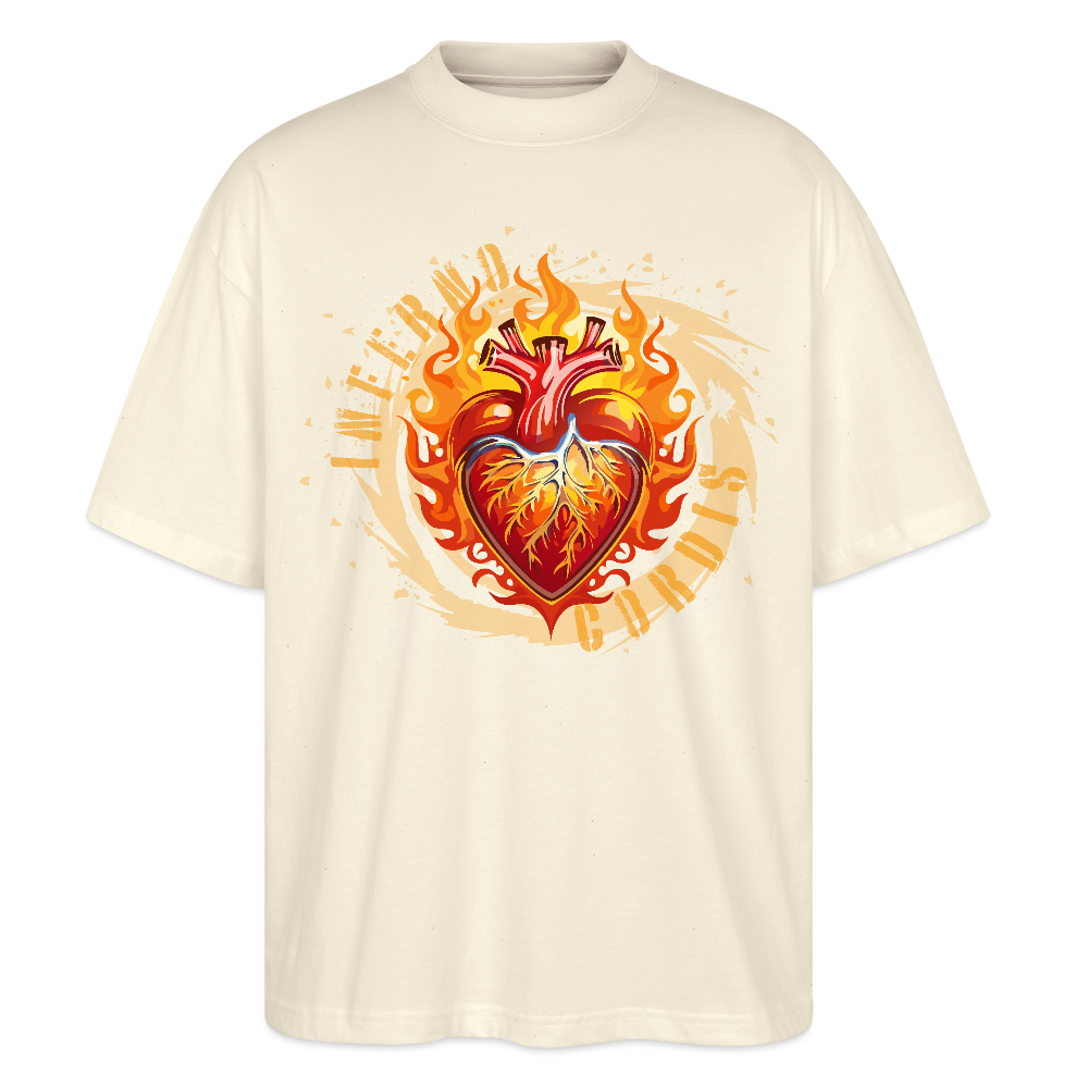 Oversized Unisex Bio T-Shirt mit FEUERHERZ ORANGE PRINT - Weißgrau