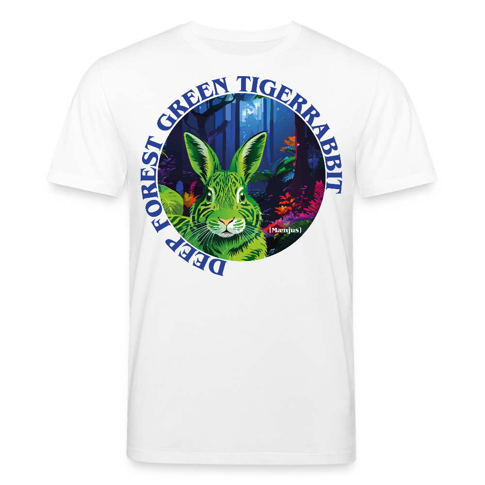 Unisex Bio-T-Shirt mit DEEP FOREST GREEN TIGERRABBIT PRINT Vorderseite - Weiß