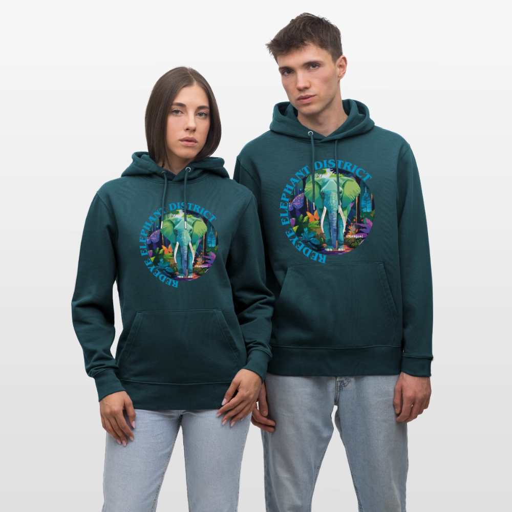 Unisex Bio-Hoodie mit REDEYE ELEPHANT DISTRICT PRINT - Dunkles Petrol