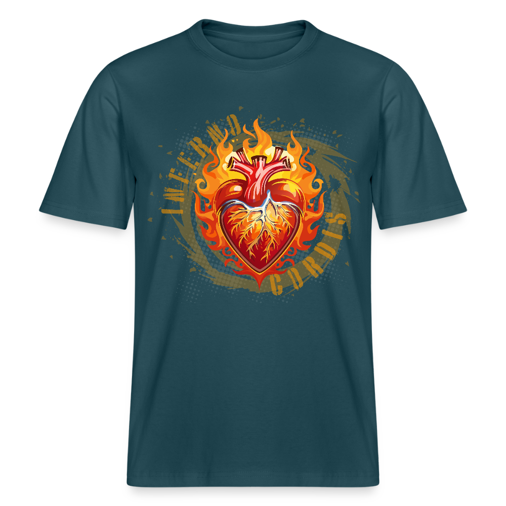 Unisex Bio-T-Shirt mit FEUERHERZ ORANGE PRINT - Dunkles Petrol