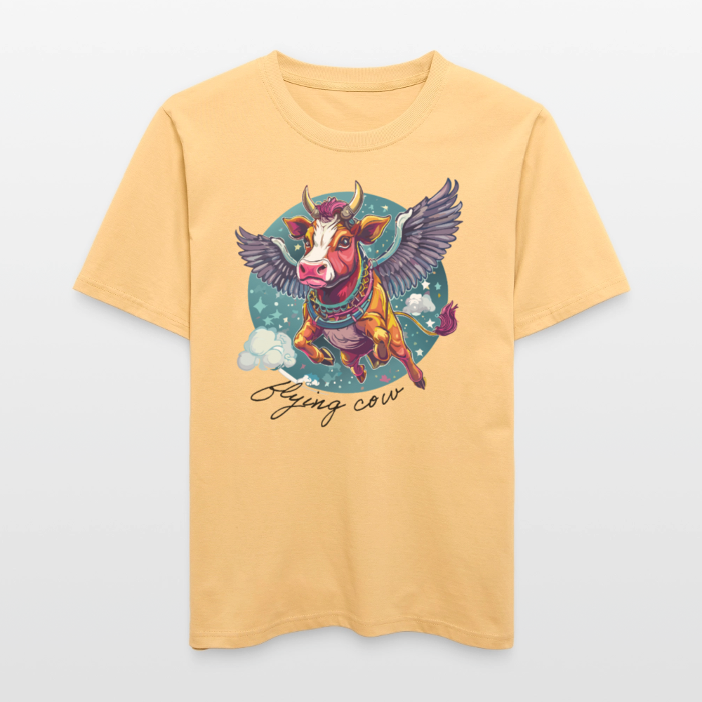 Relaxed Fit Unisex Bio-T-Shirt mit FLYING COW PRINT Vorderseite - Hellgelb