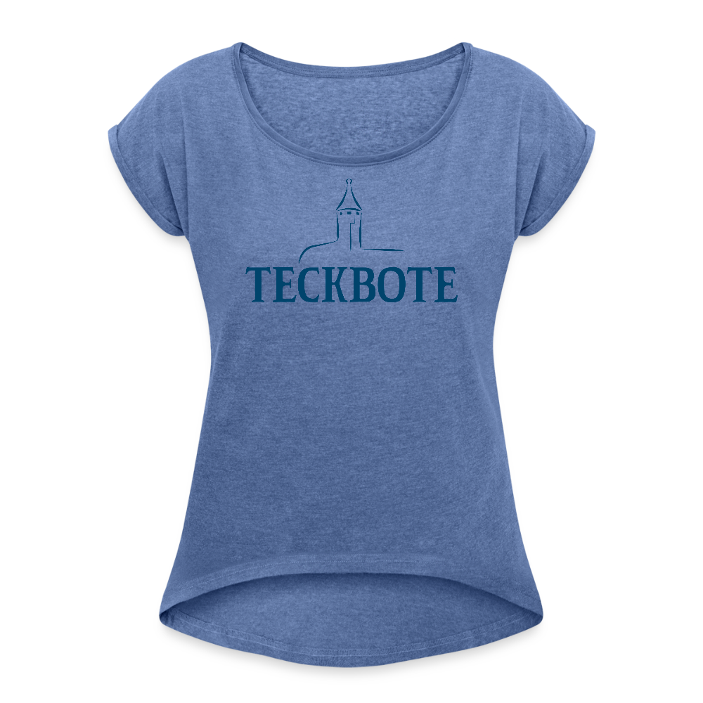 Frauen T-Shirt mit gerollten Ärmeln mit TECKBOTE Print - Denim meliert
