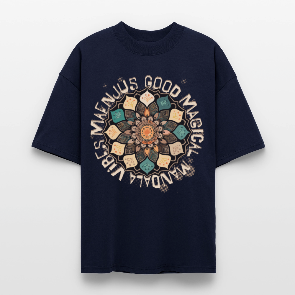 Oversized Unisex Bio T-Shirt mit MANDALA VIBES PRINT - Navy