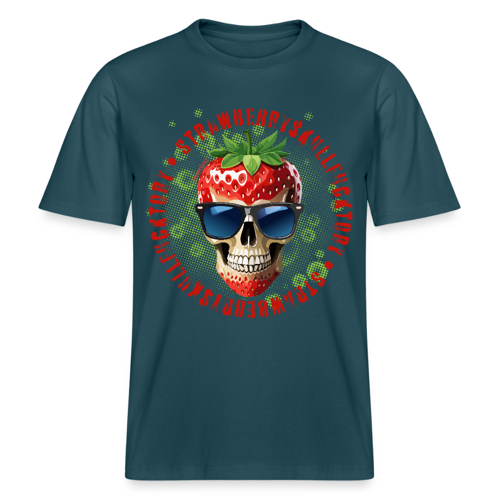 Relaxed Fit Unisex Bio-T-Shirt mit STRAWBERRY SKULL PRINT Vorderseite - Dunkles Petrol