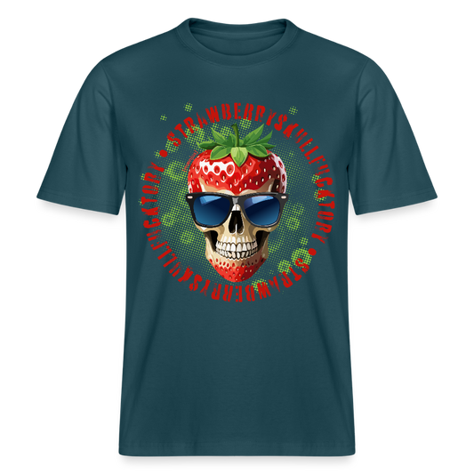 Relaxed Fit Unisex Bio-T-Shirt mit STRAWBERRY SKULL PRINT Vorderseite - Dunkles Petrol