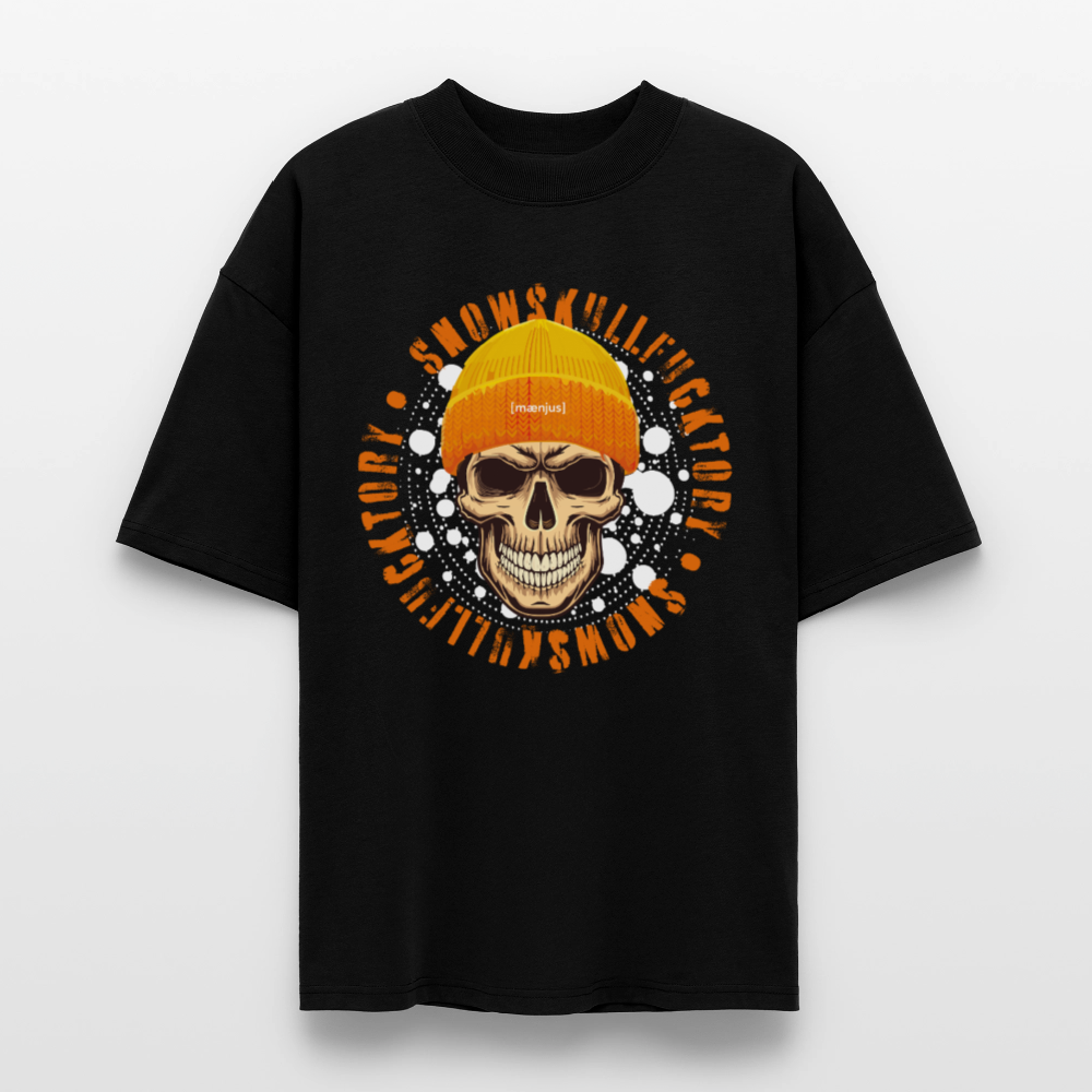 Oversized Unisex Bio T-Shirt mit SNOWSKULL FUCKTORY PRINT - Schwarz