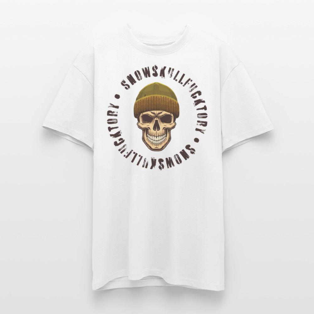 Heavy Oversize T-Shirt mit SNOWSKULL braun PRINT - Weiß