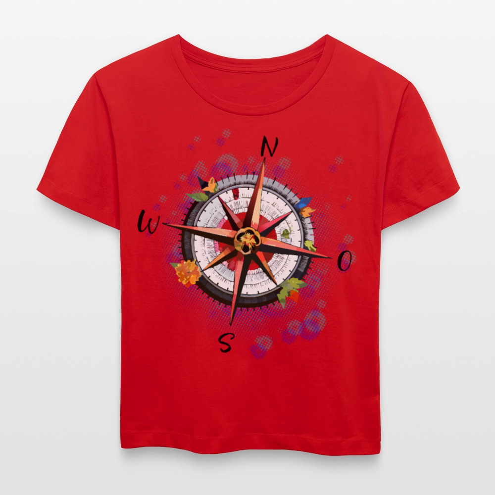 Frauen Rundhals T-Shirt mit WINDROSE PRINT - Rot