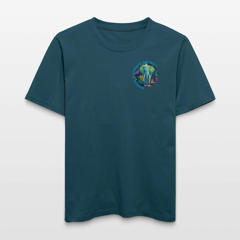 Relaxed Fit Unisex Bio-T-Shirt mit REDEYE ELEPHANT DISTRICT PRINT Vorder- und Rückseite - Dunkles Petrol